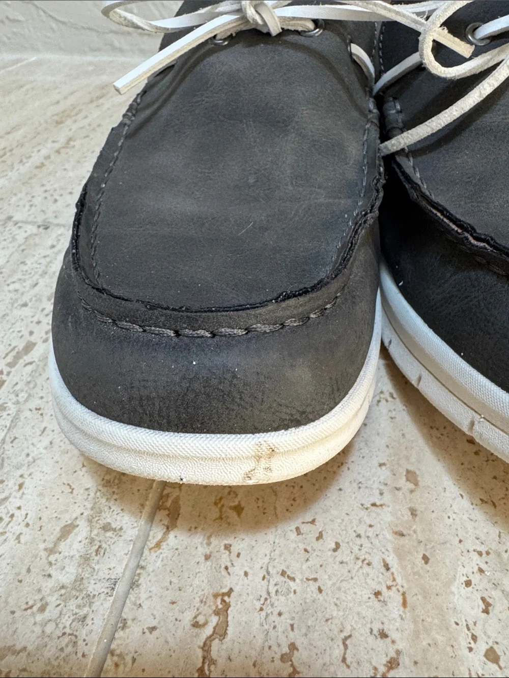 Crown Vintage Men's Navy Boat Shoes with White Laces